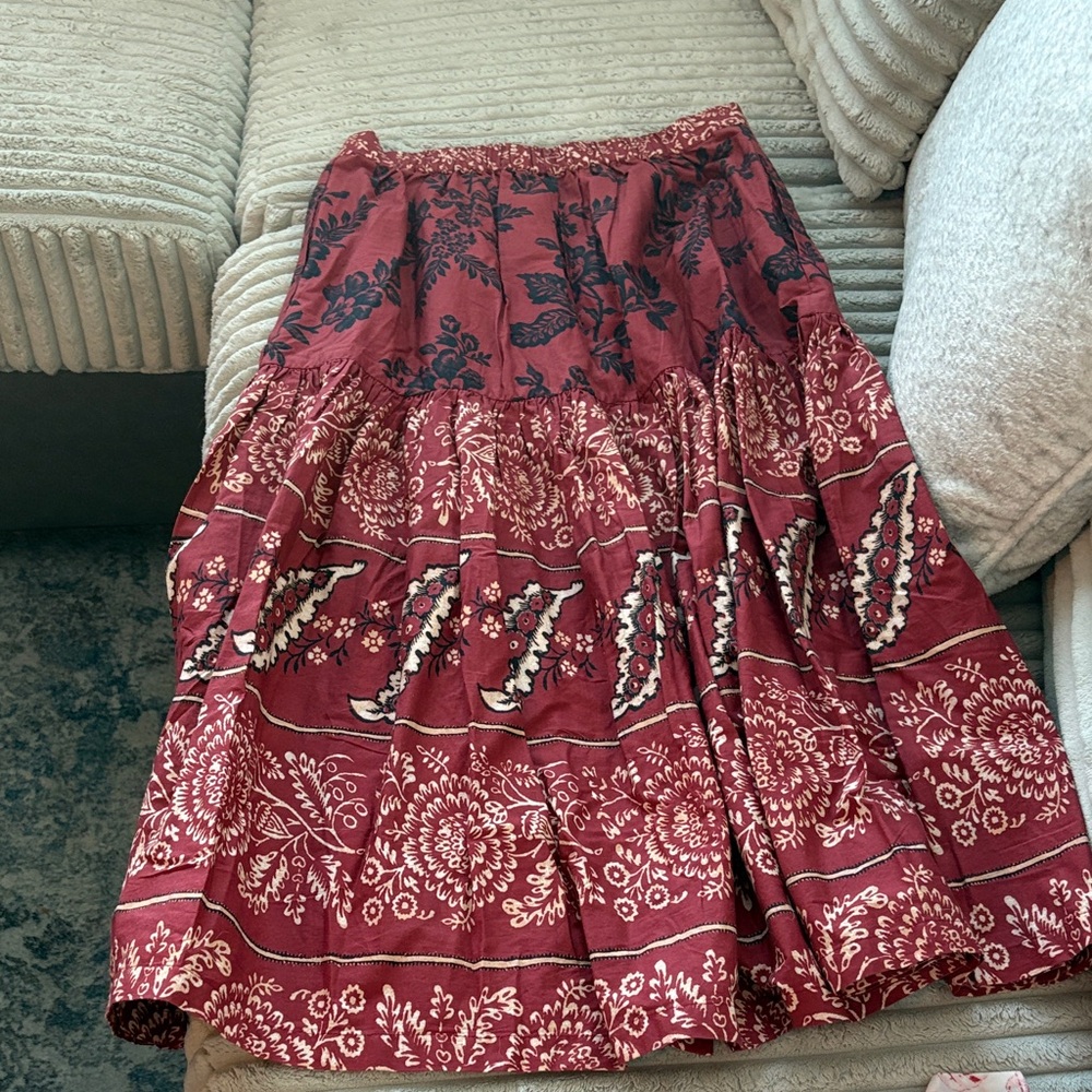 Sundance Red and Black Floral A-Line Skirt